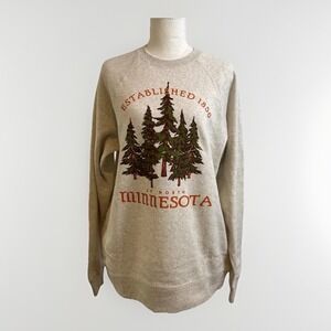Minnesota North Womens Graphic Sweatshirt Sz Med Tree Print Cozy Cabin Core